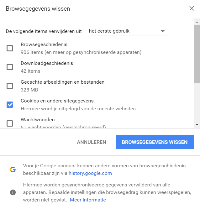 Google Chrome browsegeschiedenis venster